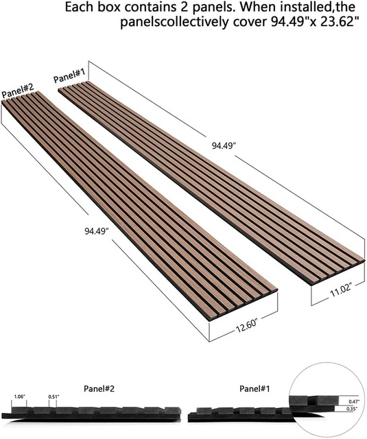 AKUSLAT 94.49” X 23.62” Each Box Two-piece Smoked Acoustic Wood Veneer Slat Wall Panels for Interior Wall And Ceilings Decor