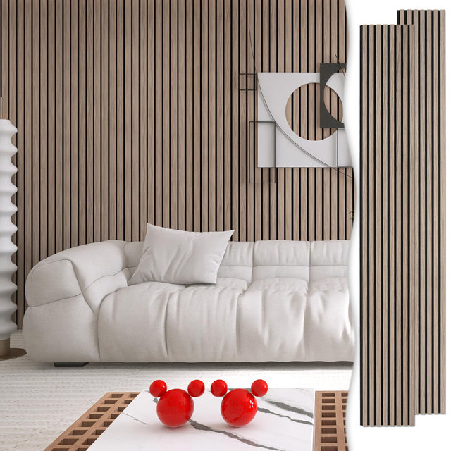 AKUSLAT 2400mm Two Pieces of Walnut Wall Panel Felt Acoustic Wall Decorative Wood Wall Salt Acoustic Panels For Apartment